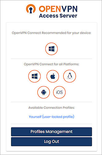 Screenshot of the OpenVPN Client Web UI, OpenVPN Connect Download